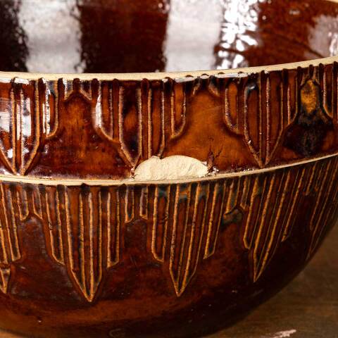 #49465 Antique Salt Glazed Stoneware Dough Bowl image 4