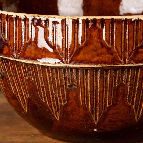 #49465 Antique Salt Glazed Stoneware Dough Bowl image 5