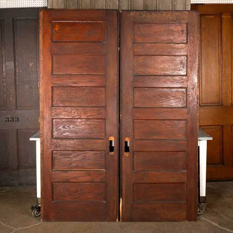 #49510 61x83 Antique 6 Panel Oak Pocket Doors image 5