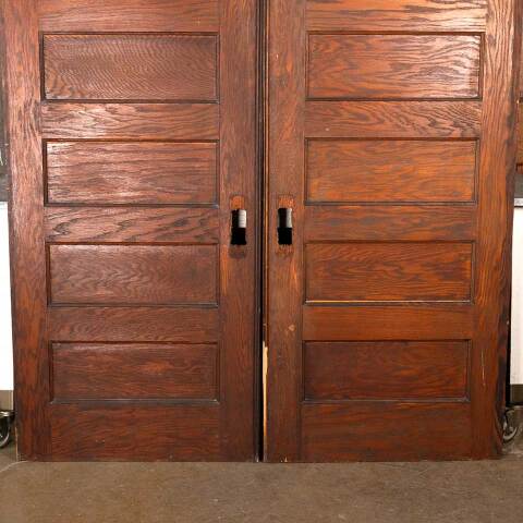 #49510 61x83 Antique 6 Panel Oak Pocket Doors image 3