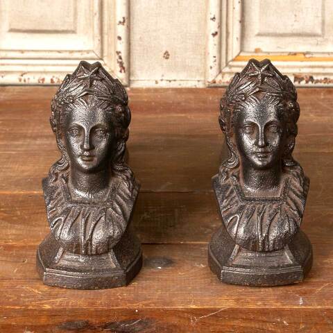 #49565 Antique Cast Iron Figural Fireplace Andirons image 4
