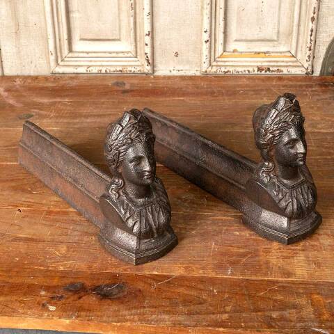 #49565 Antique Cast Iron Figural Fireplace Andirons image 3