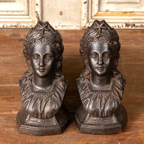 #49565 Antique Cast Iron Figural Fireplace Andirons image 2