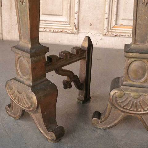 #49621 Pair of Antique Brass Fireplace Andirons image 4