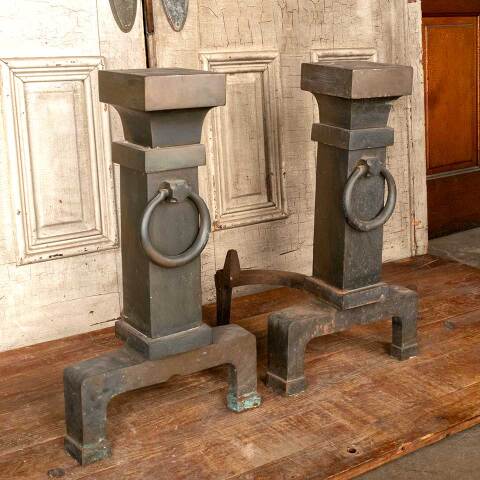 #49622 Large Antique Brass Fireplace Andirons image 2