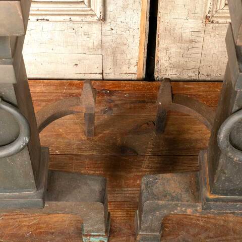 #49622 Large Antique Brass Fireplace Andirons image 6