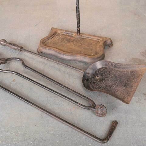 #49629 Antique Cast Iron Fireplace Tool Set & Stand image 3