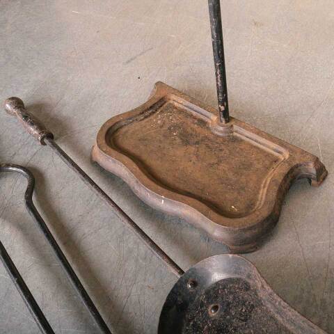 #49629 Antique Cast Iron Fireplace Tool Set & Stand image 4