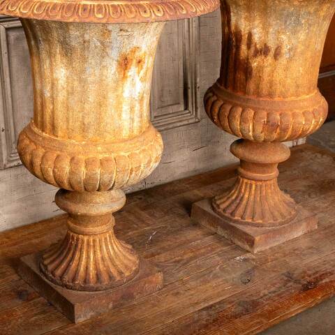 #49680 Pair of Large Cast Iron Garden Urn Planters image 3