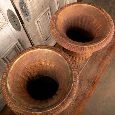 #49680 Pair of Large Cast Iron Garden Urn Planters image 4