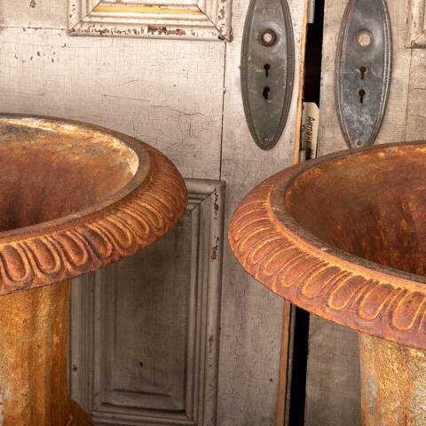 #49680 Pair of Large Cast Iron Garden Urn Planters image 6