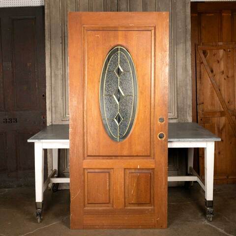 #49742 36x79 Oak Entry Door with Leaded Glass image 6