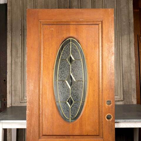 #49742 36x79 Oak Entry Door with Leaded Glass image 7