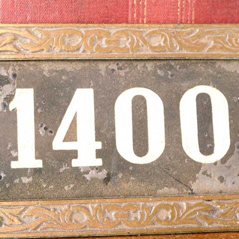 #49759 Antique Brass Framed Number 1400 Plaque image 4