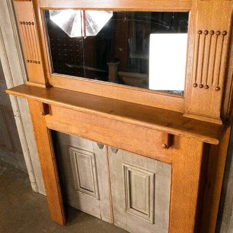 #49789 58x70 Salvaged Antique Oak Fireplace Mantel image 5