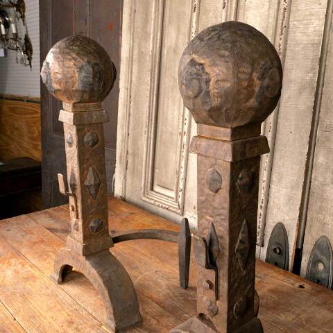 #49790 Antique Large Cast Iron Fireplace Andirons image 7