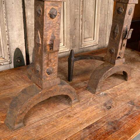 #49790 Antique Large Cast Iron Fireplace Andirons image 8