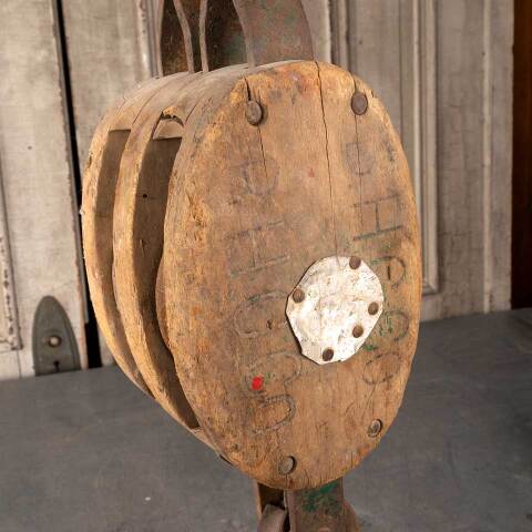 #49881 Antique Cast Iron & Brass Barn Pulley image 5