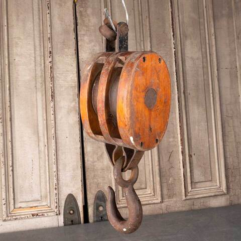 #49882 Antique Wood & Cast Iron Barn Pulley image 5