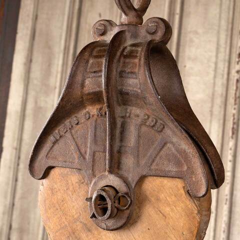 #49884 Antique Myers Wood & Cast Iron Barn Pulley image 6