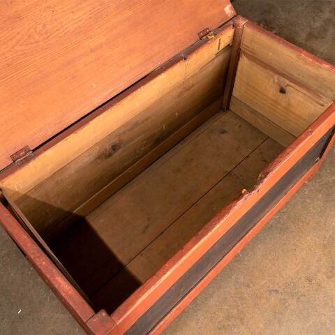 #49964 Antique Painted Wood Storage Chest Trunk image 3