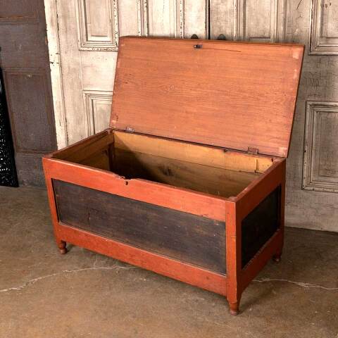 #49964 Antique Painted Wood Storage Chest Trunk image 4