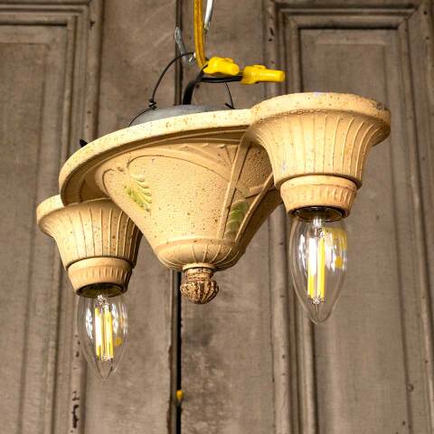 #50038 Salvaged Antique 2 Bulb Ceiling Light Fixture image 7