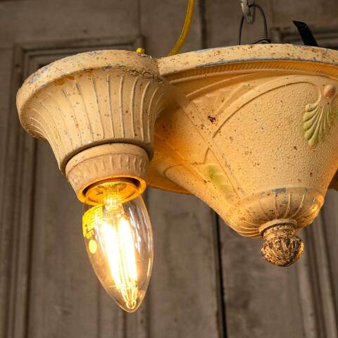 #50038 Salvaged Antique 2 Bulb Ceiling Light Fixture image 2