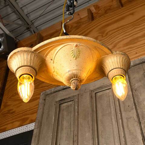 #50038 Salvaged Antique 2 Bulb Ceiling Light Fixture image 3