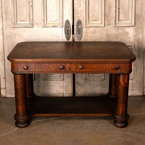 #50344 Antique Quarter Sawn Oak Library Table Desk image 2