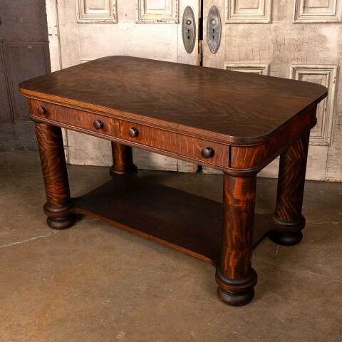 #50344 Antique Quarter Sawn Oak Library Table Desk image 4