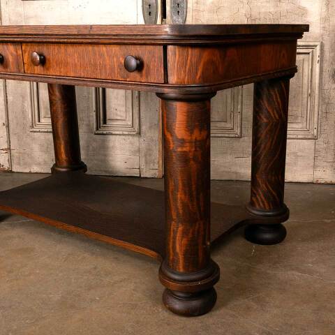 #50344 Antique Quarter Sawn Oak Library Table Desk image 5