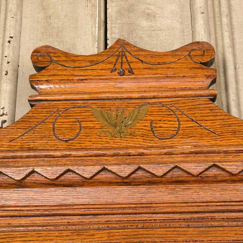 #50856 Antique Oak Victorian Beveled Glass Mirror image 5