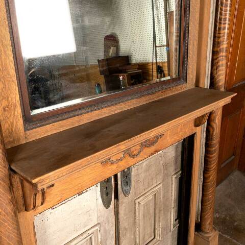 #50902 Salvaged Antique Oak Fireplace Mantel image 3