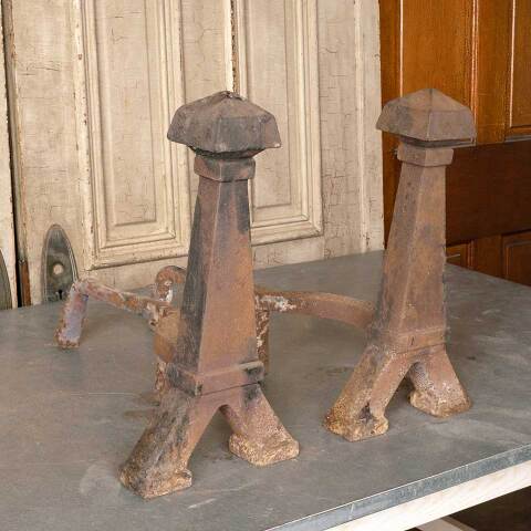 #51045 Set of 2 Antique Cast Iron Fireplace Andirons image 2