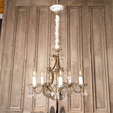 #51091 Salvaged 5 Light Chandelier w/ Glass Prisms image 8