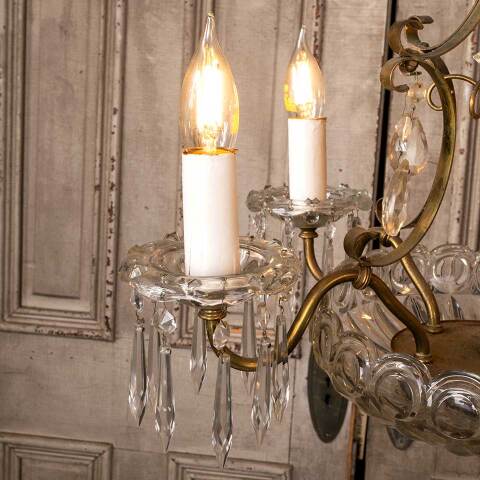 #51091 Salvaged 5 Light Chandelier w/ Glass Prisms image 2