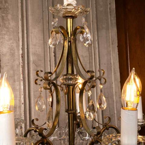 #51091 Salvaged 5 Light Chandelier w/ Glass Prisms image 6