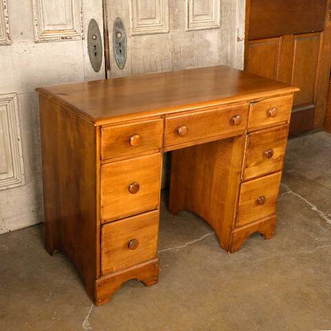 #51106 Antique Wood 7 Drawer Kneehole Desk image 2