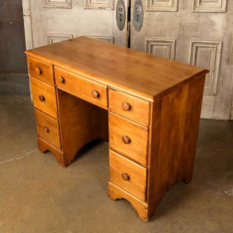 #51106 Antique Wood 7 Drawer Kneehole Desk image 6