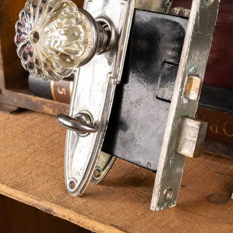 #51127 Antique Glass Bathroom Door Hardware Set image 3