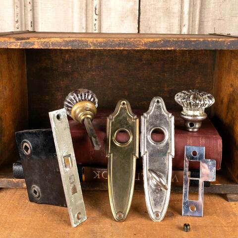 #51127 Antique Glass Bathroom Door Hardware Set image 5