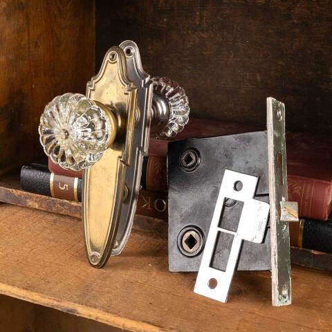 #51127 Antique Glass Bathroom Door Hardware Set image 7