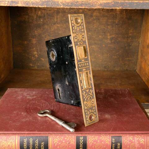 #51273 Antique Ornate Door Mortise Lock & Key image 3