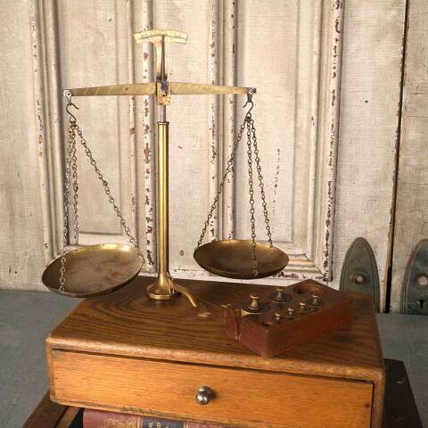 #51625 Antique Brass Balance Scale & Oak Case image 5