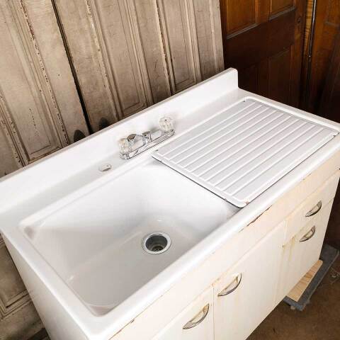 #51634 Vintage Porcelain Enameled Kitchen Sink image 2