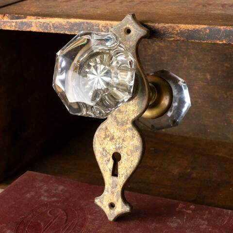 #51967 Antique Glass and Brass Door Hardware Set image 3