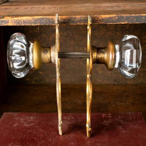 #51967 Antique Glass and Brass Door Hardware Set image 6