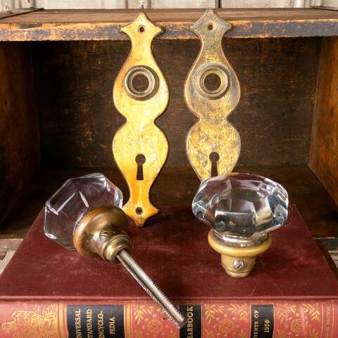 #51967 Antique Glass and Brass Door Hardware Set image 7