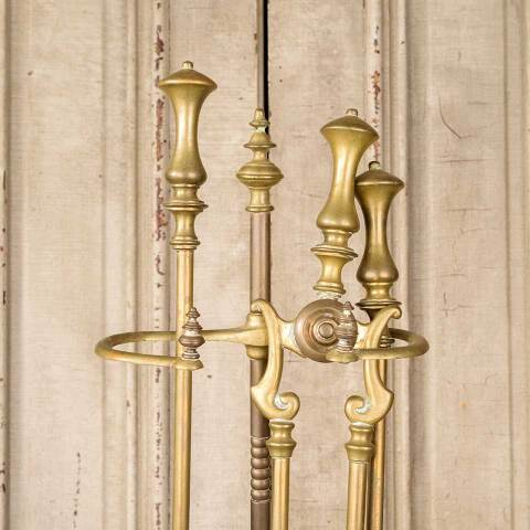 #51976 Antique Brass Fireplace Tool Set image 2